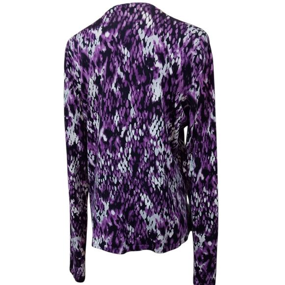 ANNE KLEIN Cardigan Sweater L Purple Snake Print Python Snaps Soft Career Office - Picture 3 of 10